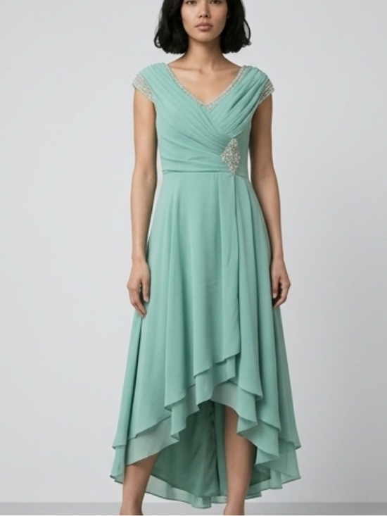 unbranded Dresses & Skirts - NWT Mint Green Chiffon Hi-Low Dress | Beaded Waist Formal Mother of the Bride
